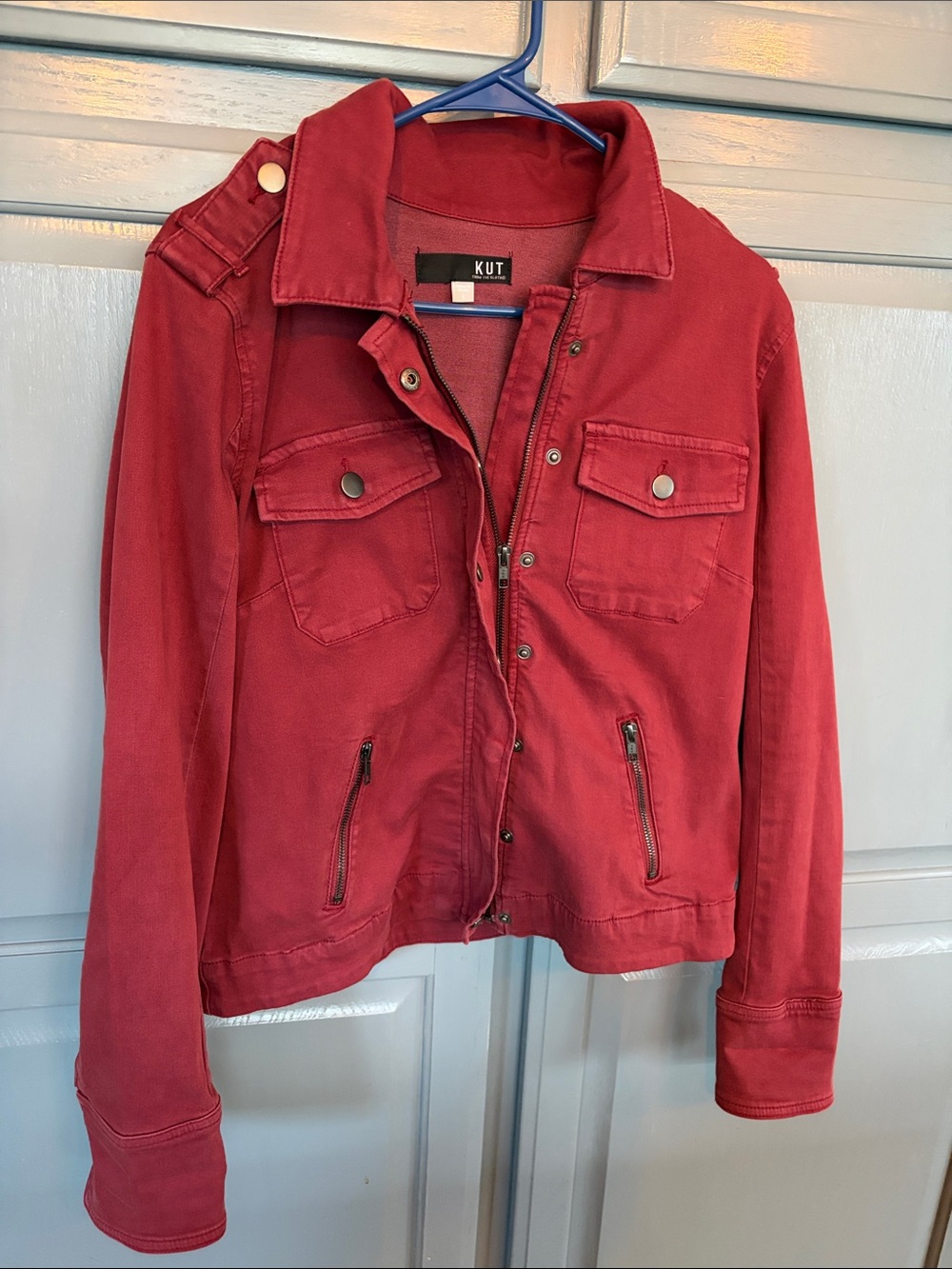 Kut from the Kloth Red Utility Jacket with Zip & Snap Pockets